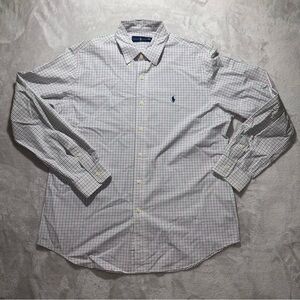 Ralph Lauren White Button-Down Shirt with Blue & Green Windowpane Check